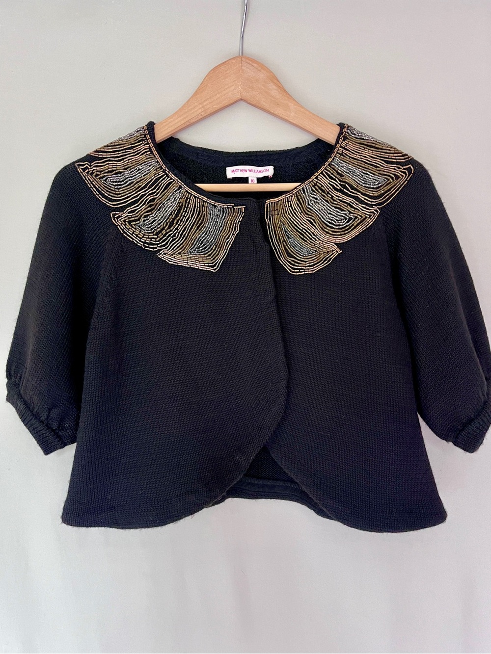 Matthew Williamson Wool Cashmere Beaded Bolero Cardigan Black 10